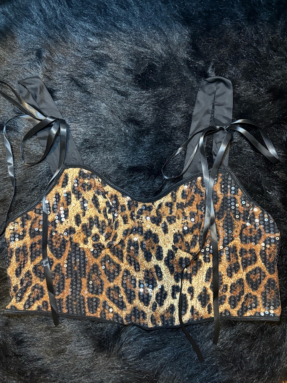 SHEIN Leopard Sequin Bustier Crop Top